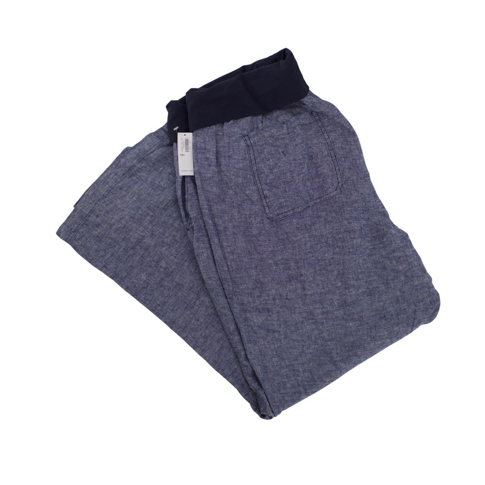Old Navy Pants Womens XXL Maternity Blue R Chambray Drawstring Linen Blend NEW